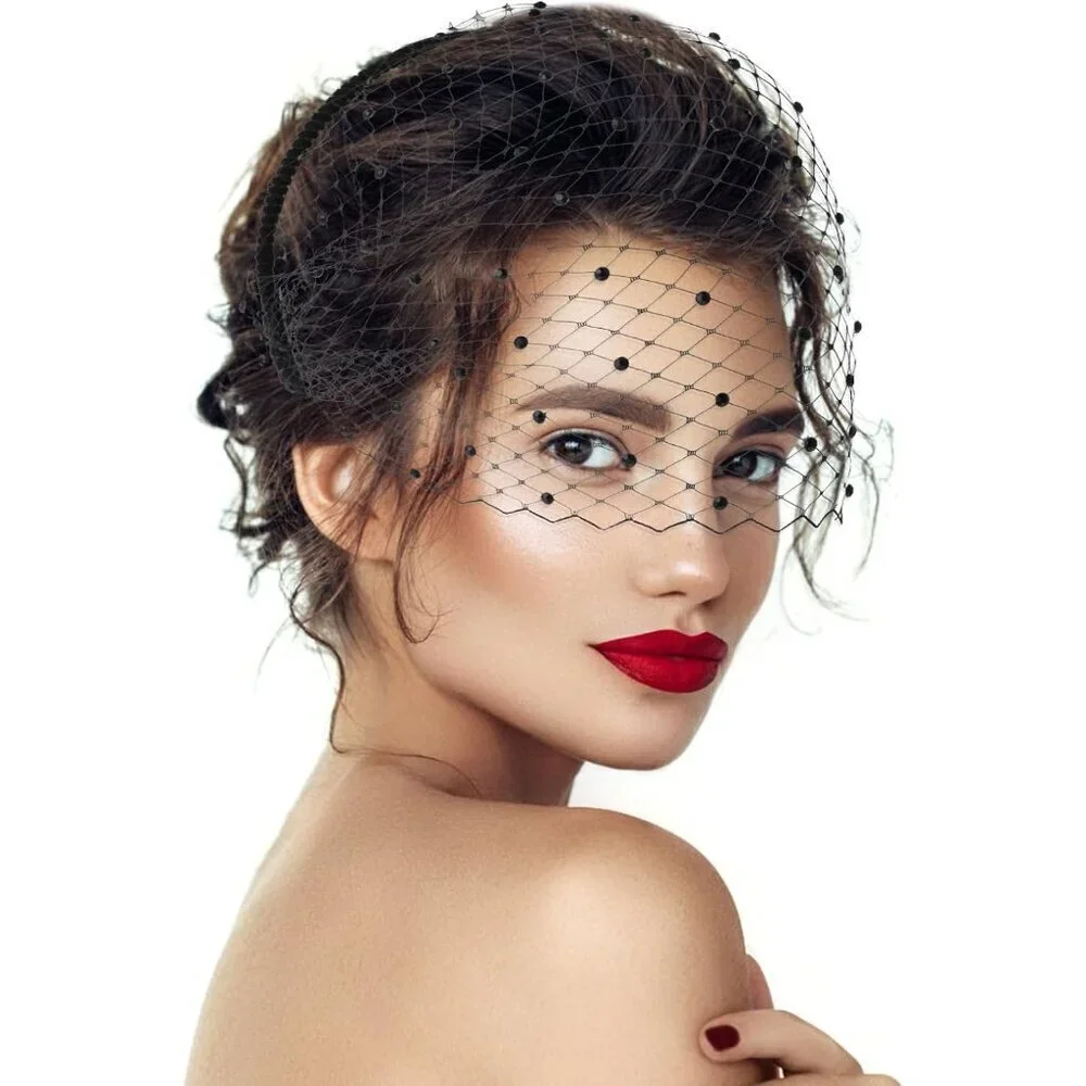 Black Mesh Veil Headband for Women Bridal Wedding Tea Party Fascinator